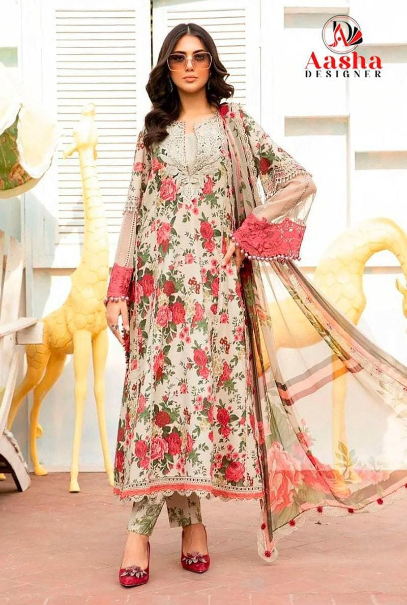 Ivory Rose Floral Printed Luxury Lawn Suit with Embroidered Dupatta