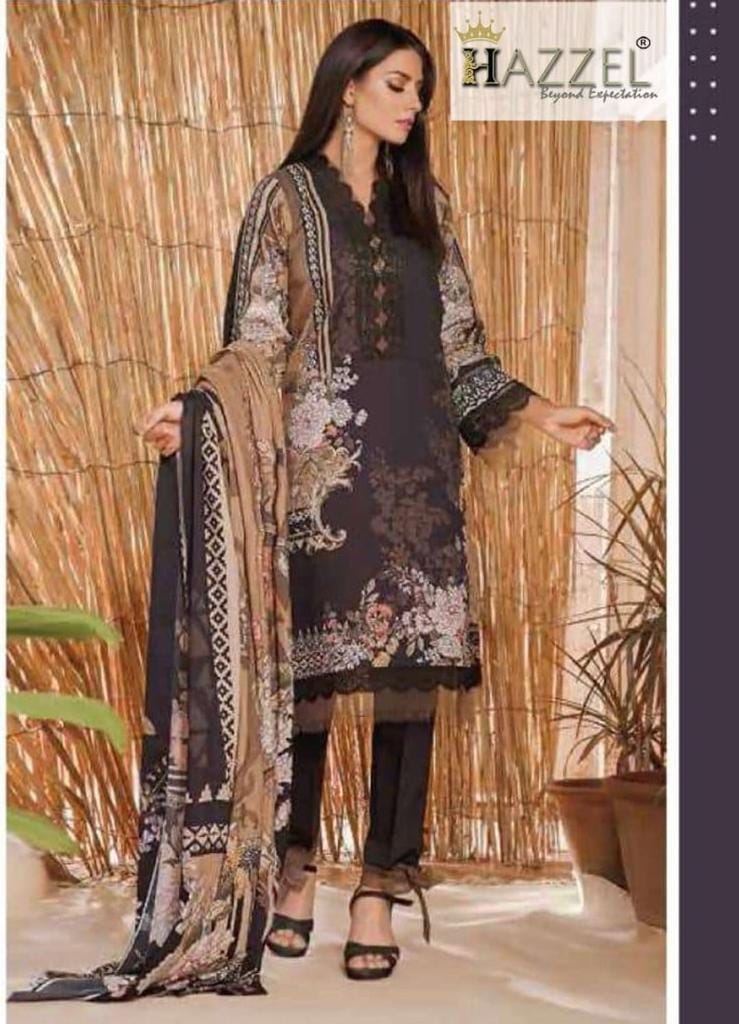 Black & Bronze Floral Printed Luxury Lawn Suit with Velvet Touch Dupatta