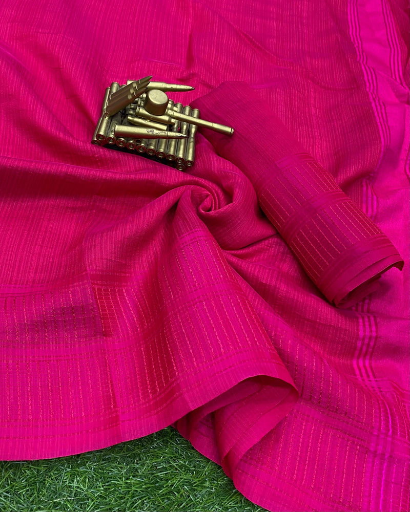 Fuchsia Pink Handloom Cotton Saree with Subtle Zari Lines
