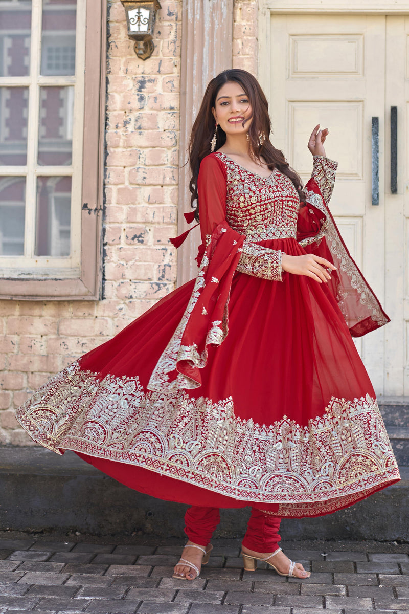 Regal Red Heavy Embroidered Anarkali Suit with Dupatta
