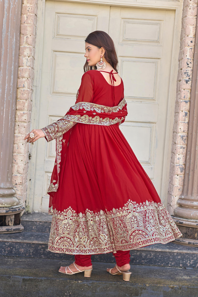 Regal Red Heavy Embroidered Anarkali Suit with Dupatta