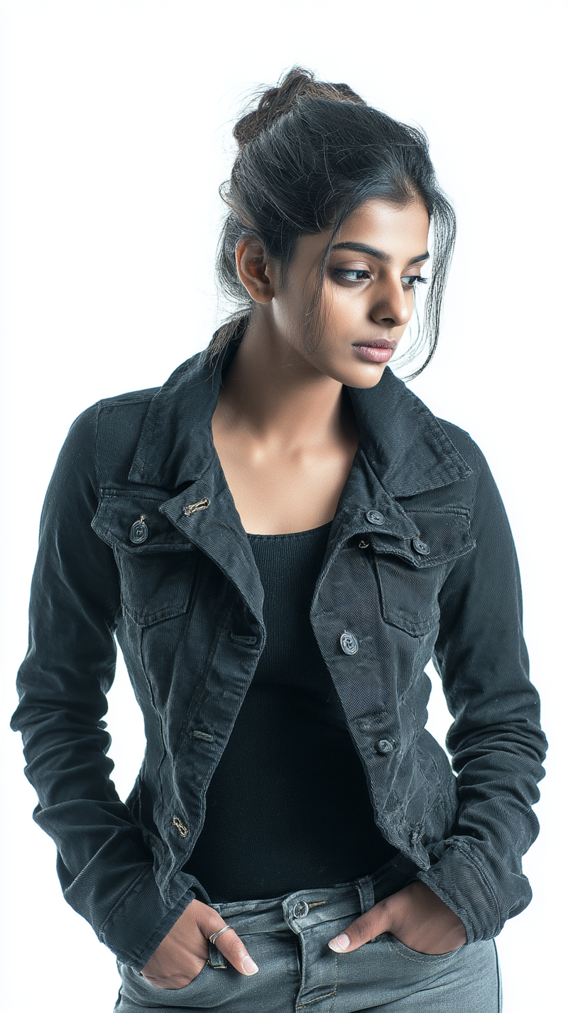Charcoal women's denim jacket by LookMate