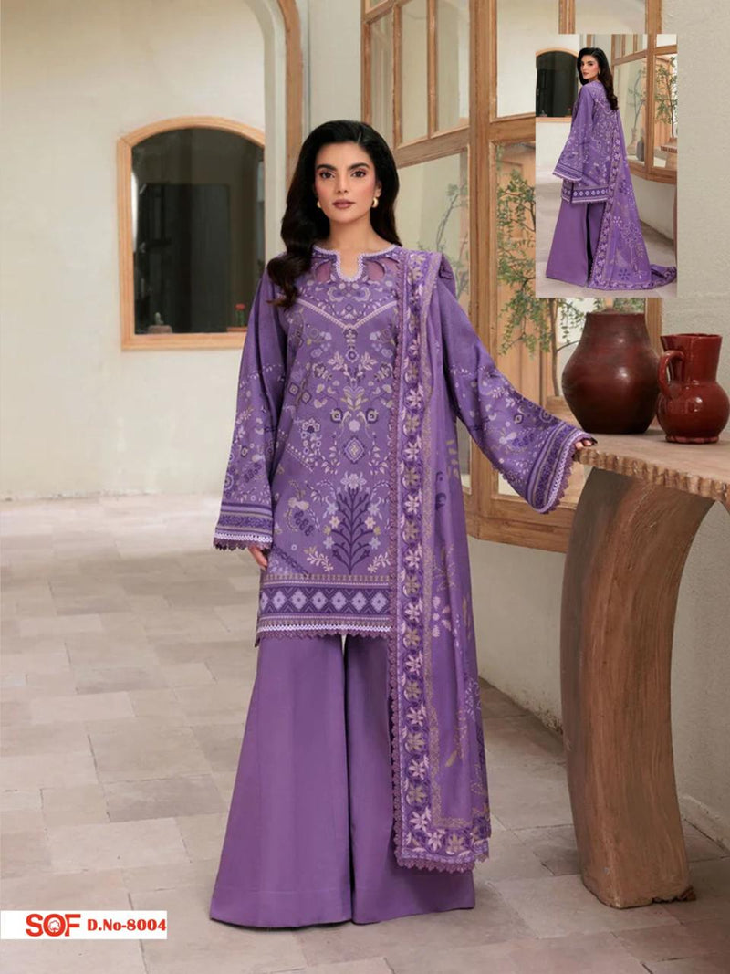 Lavender Printed Cotton Kurti Set with Delicate Motifs & Coordinated Dupatta