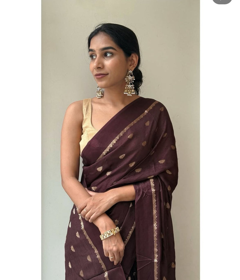 Elegant Maroon Banarasi Silk Saree with Golden Zari Butta