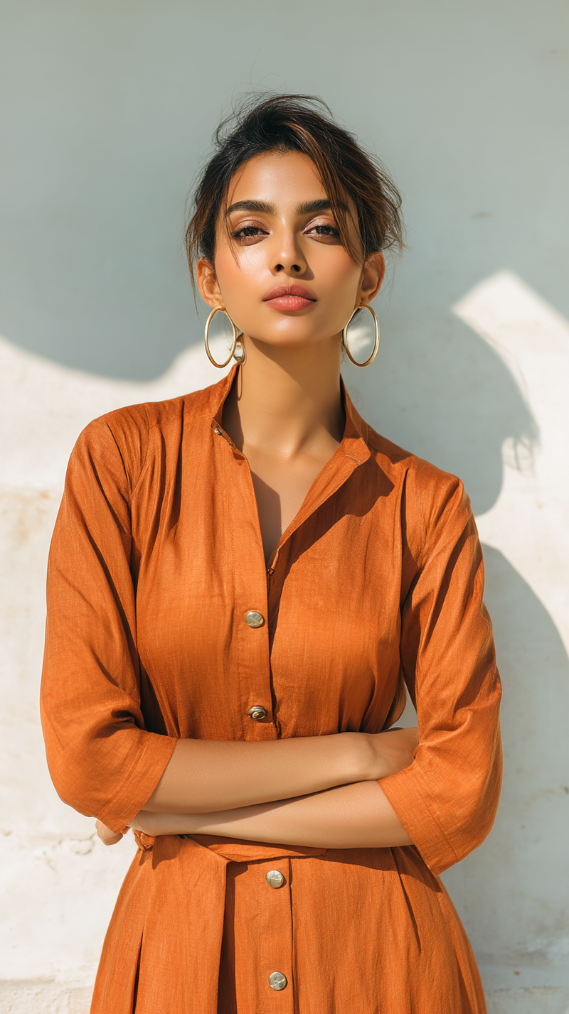Women's Dress - Burnt Orange Solid Linen Blend