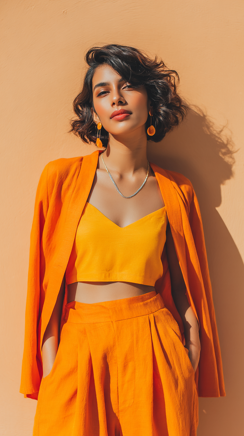 Women's Co-ords - Bright Orange Solid Cotton Blend