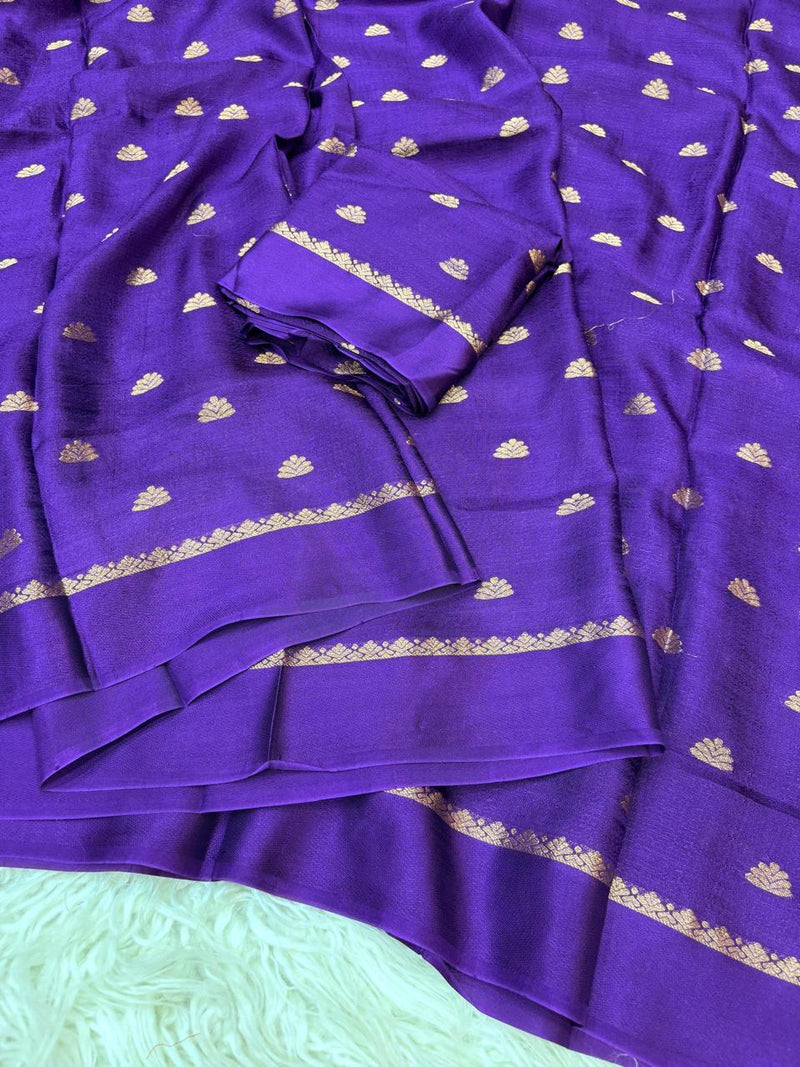 Royal Purple Banarasi Silk Saree with Golden Zari Butta