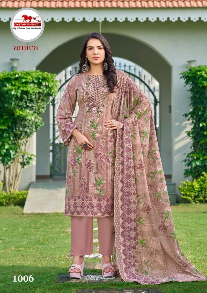 Rosewood Brown Printed Cotton Kurti Set with Embroidered Neckline & Botanical Accents