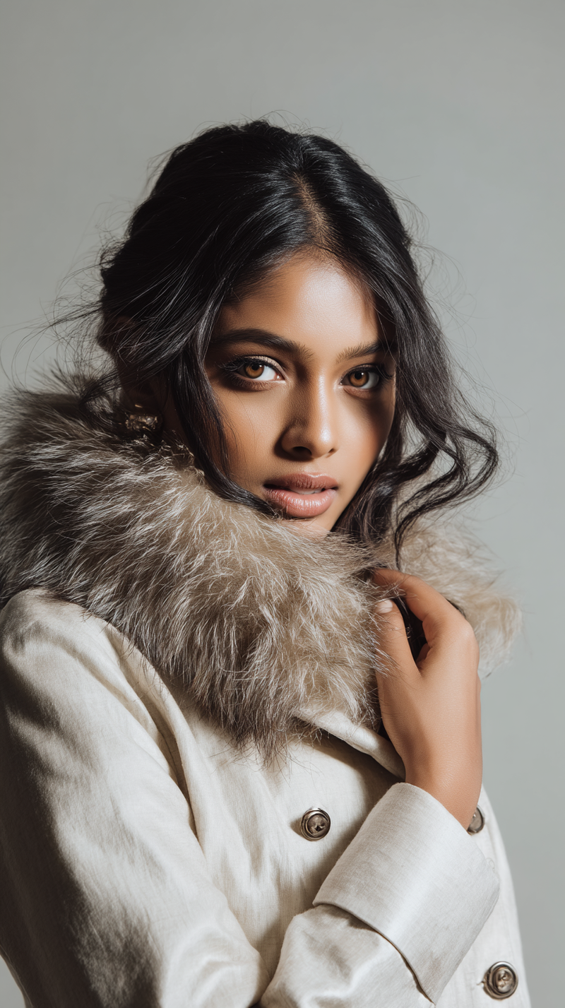 Ivory women's faux-fur collar coat by LookMate