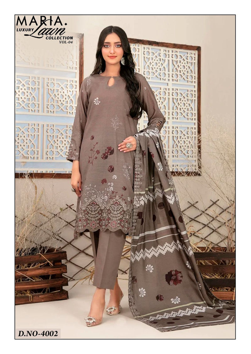 Taupe Brown Floral Embroidered Cotton Kurti Set with Printed Dupatta