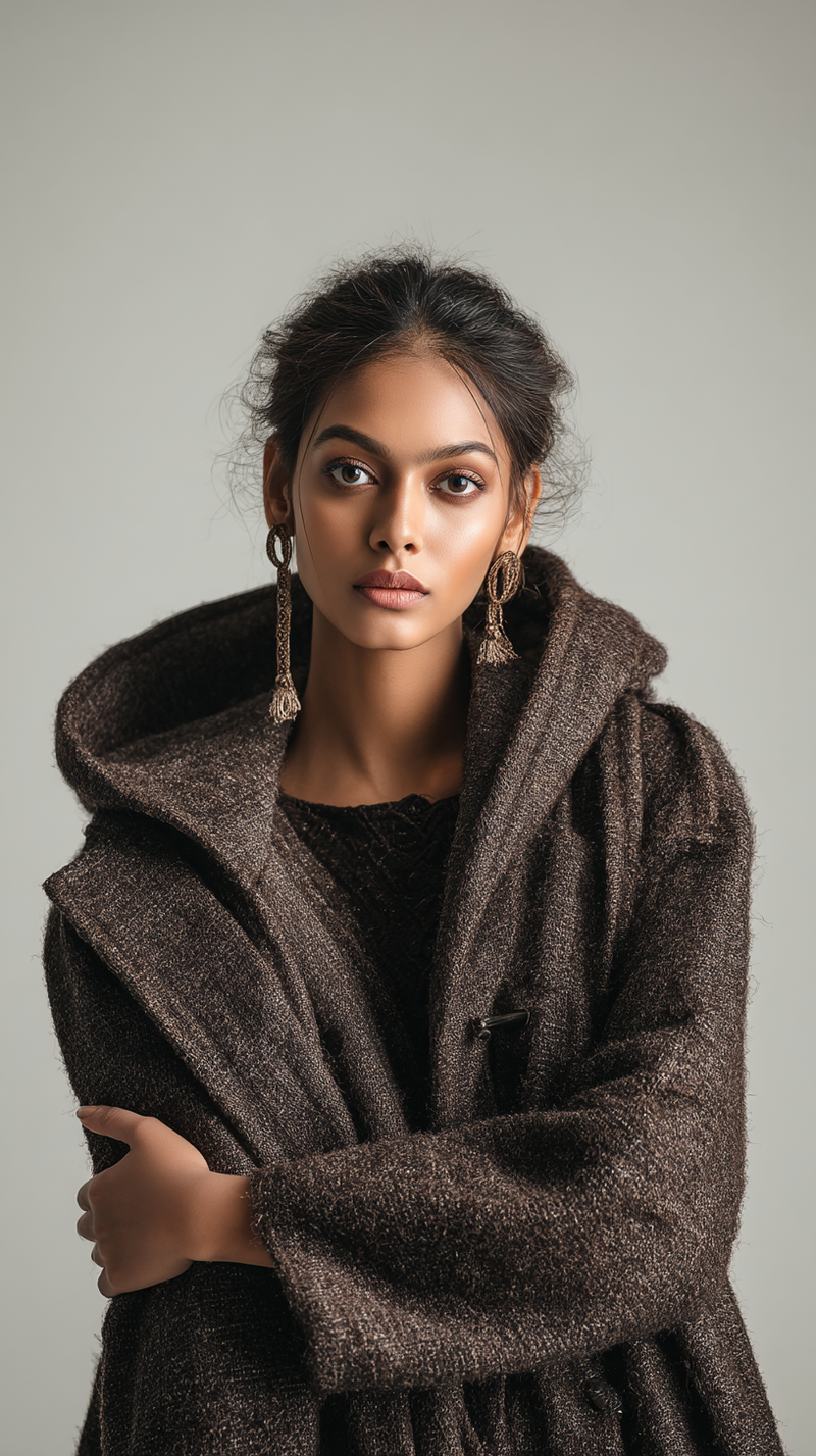 Brown women's hooded wool coat by LookMate