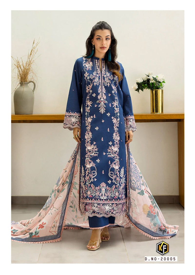 Navy Blue Embroidered Cotton Kurti Set with Soft Pastel Dupatta