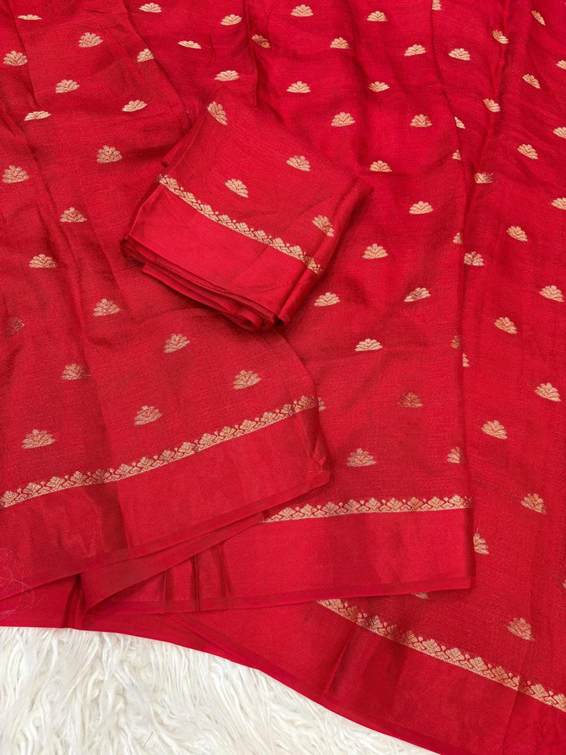 Classic Red Banarasi Silk Saree with Golden Zari Weaving