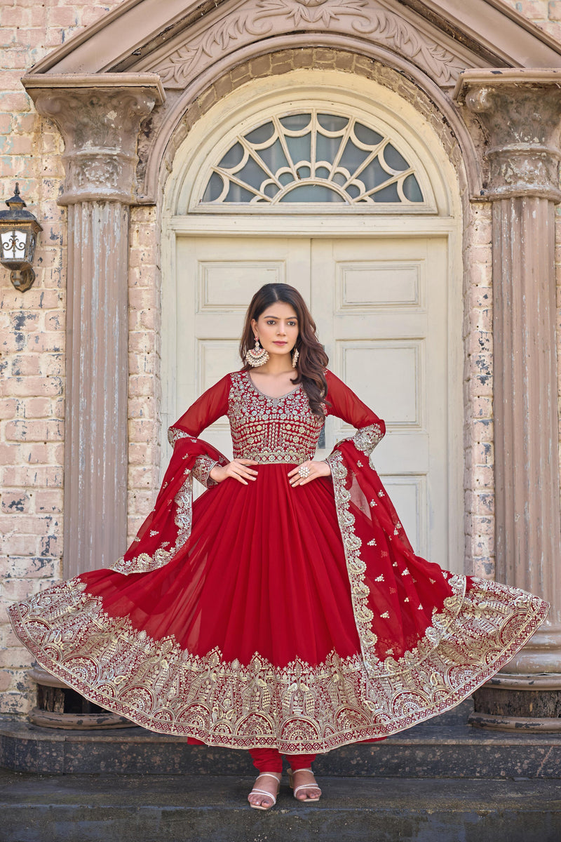 Regal Red Heavy Embroidered Anarkali Suit with Dupatta