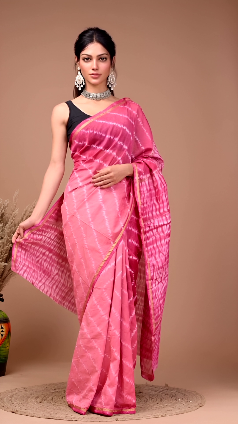 Magenta Pink Tie-Dye Cotton Saree
