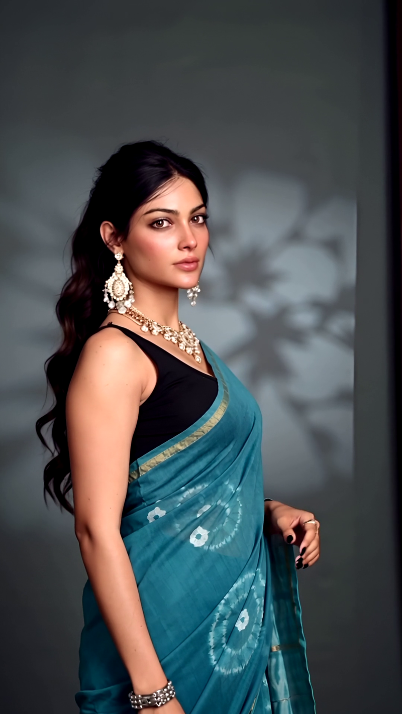 Elegant Teal Blue Shibori Tie-Dye Saree