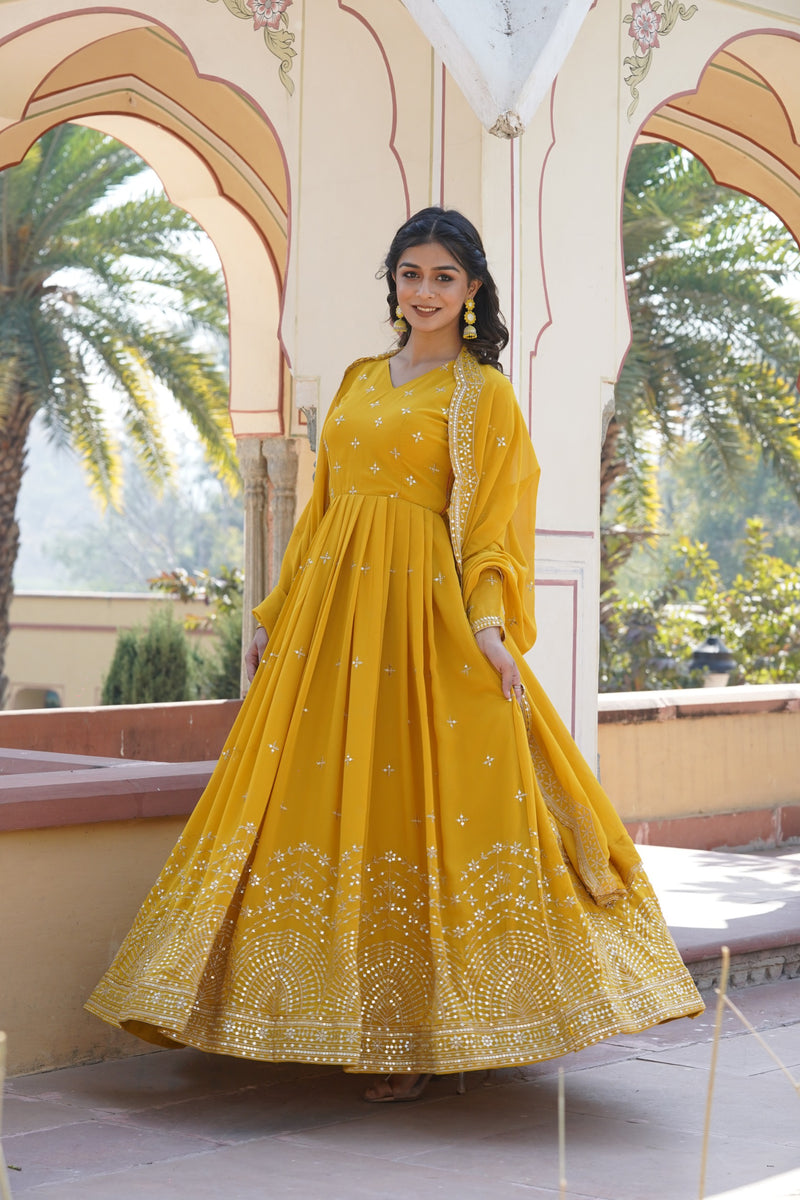 Radiant Mustard Yellow Mirror Work Anarkali Set with Dupatta