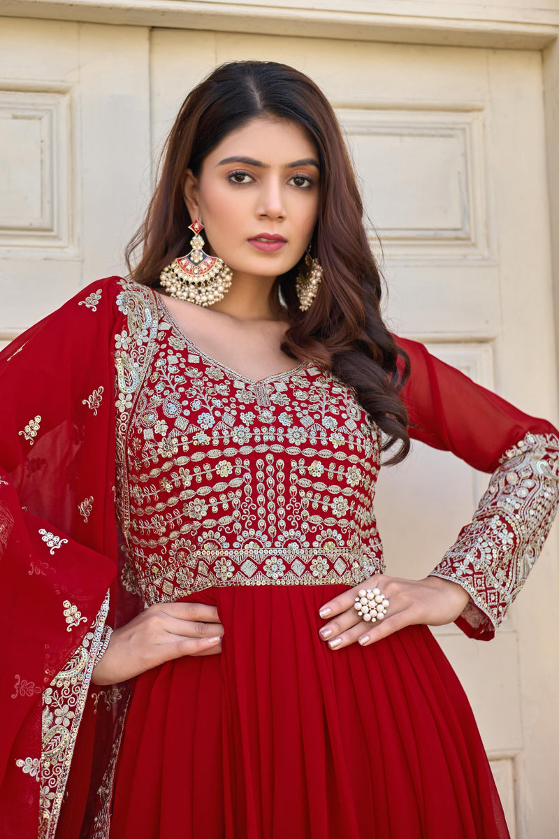 Regal Red Heavy Embroidered Anarkali Suit with Dupatta