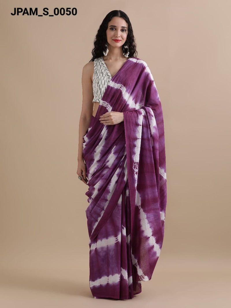 Purple & White Shibori Cotton Saree – Effortless Elegance with a Modern Twist