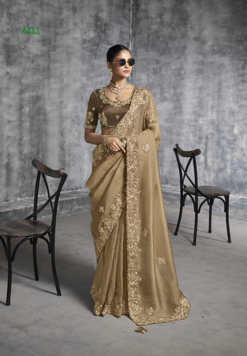 Coffee Brown Embroidered Designer Saree