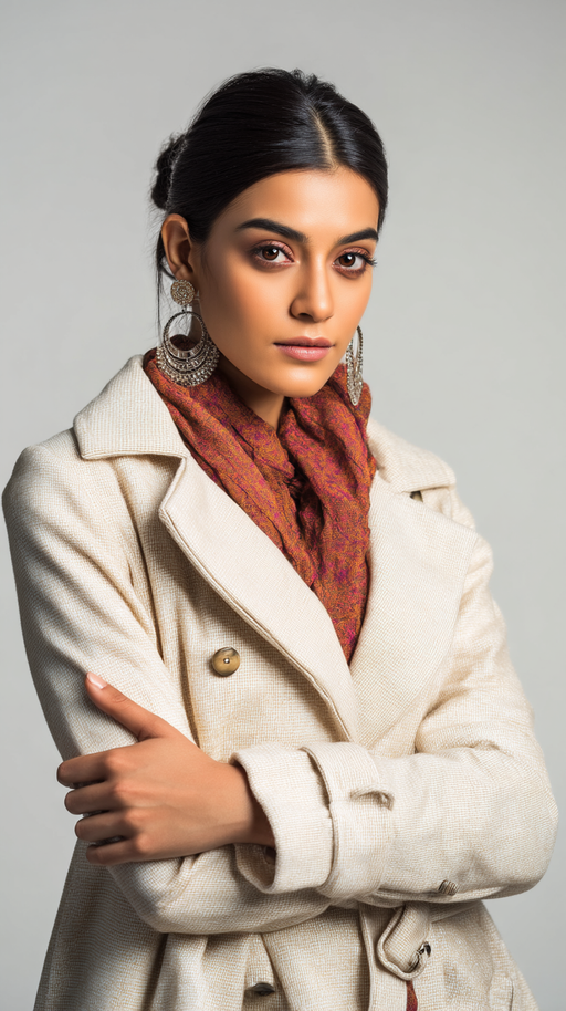 Beige women's double-breasted coat by LookMate