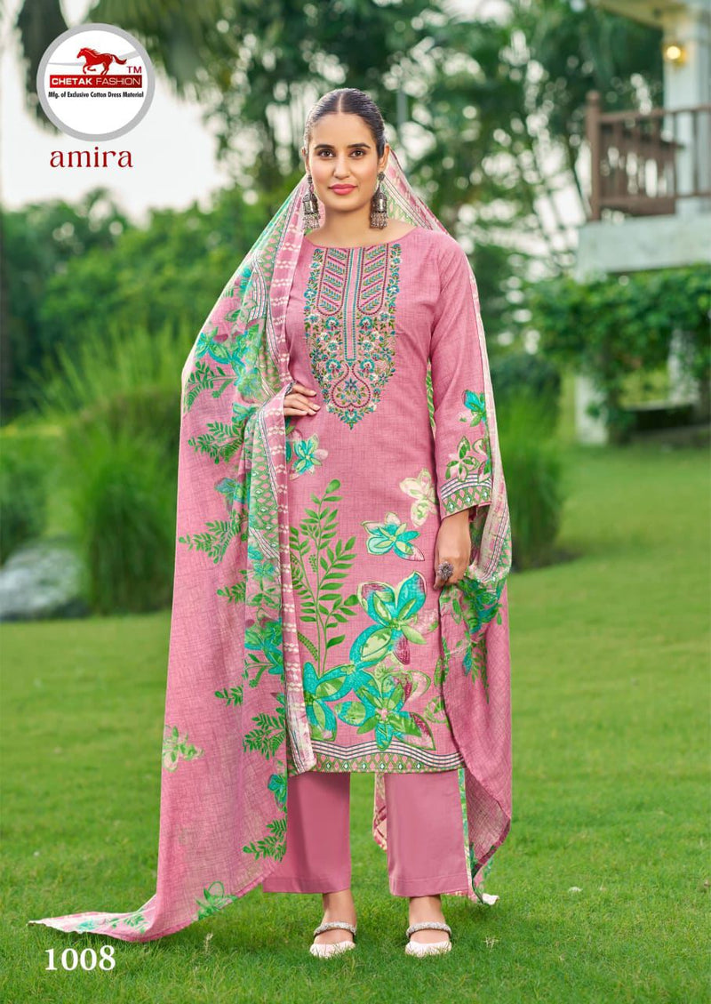 Dusty Pink Floral Embroidered Cotton Kurti Set with Printed Dupatta