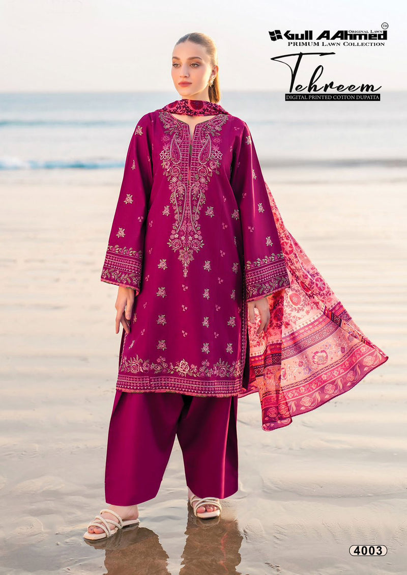 Magenta Embroidered Lawn Kurti Set with Digital Printed Dupatta