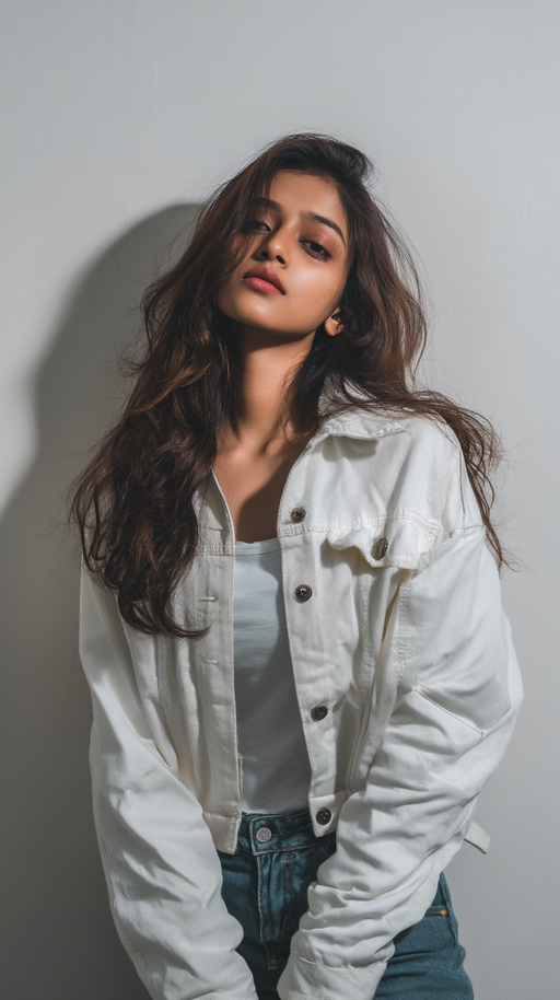 White women's denim jacket by LookMate