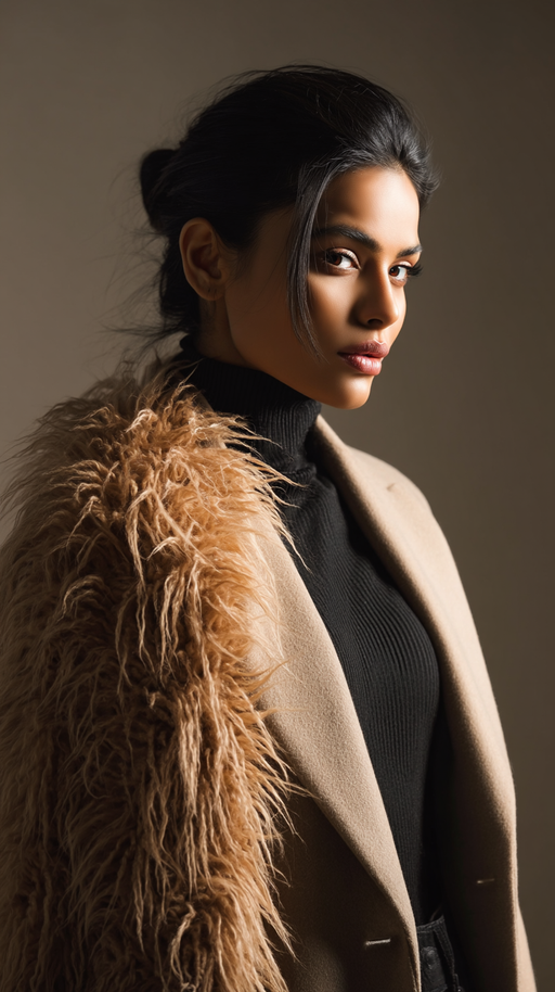 Camel women's faux-fur shoulder coat by LookMate