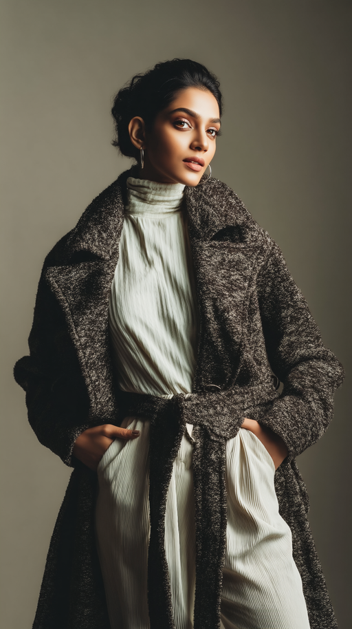 Charcoal women's bouclé belted coat by LookMate