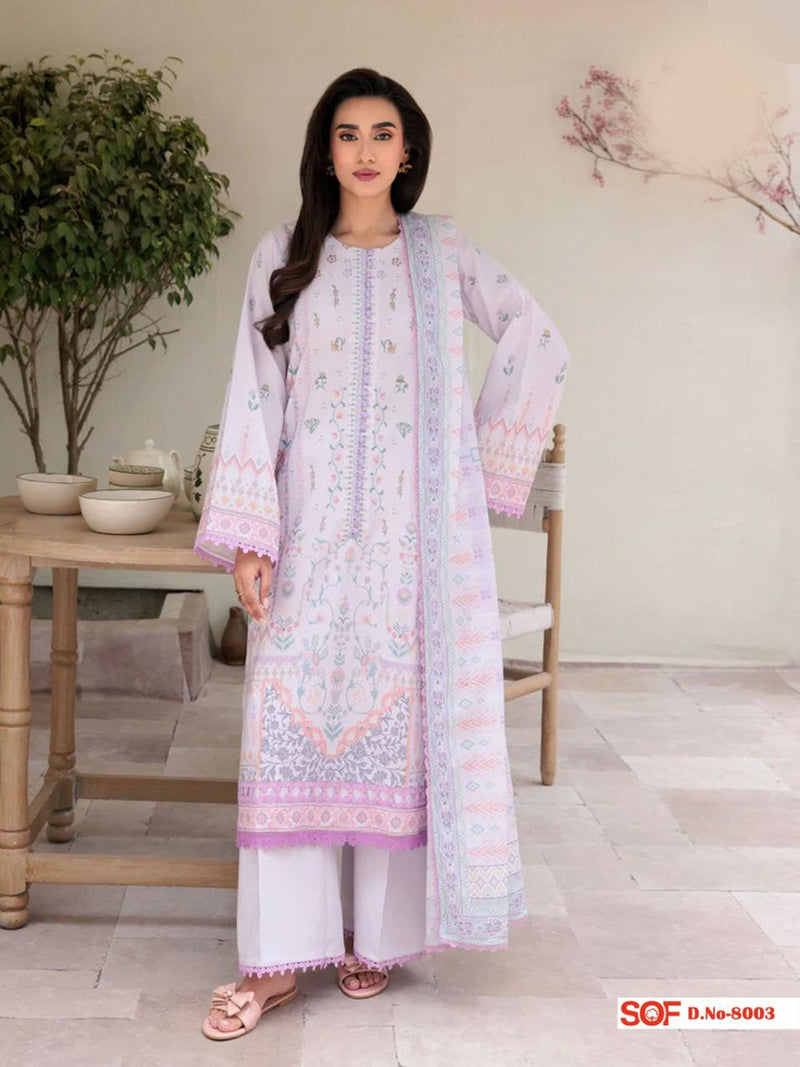 Soft Lavender Printed Cotton Kurti Set with Pastel Accents & Dupatta