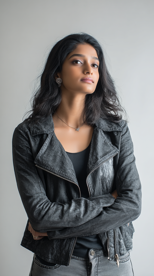 Charcoal women's biker jacket by LookMate
