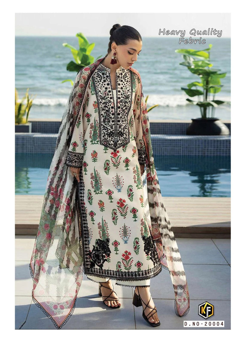 Ivory Floral Printed Kurti Set with Black Embroidered Detailing & Digital Dupatta