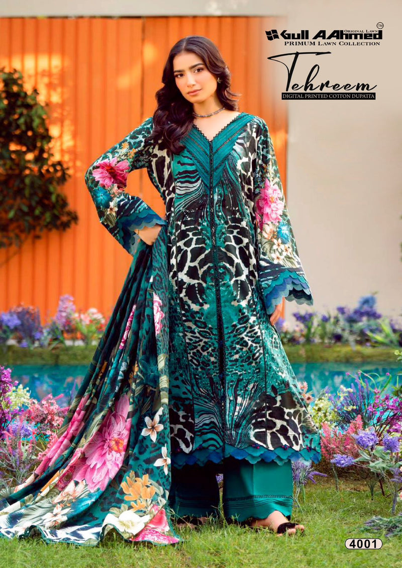 Teal Jungle Print Lawn Kurti Set with Digital Floral Dupatta