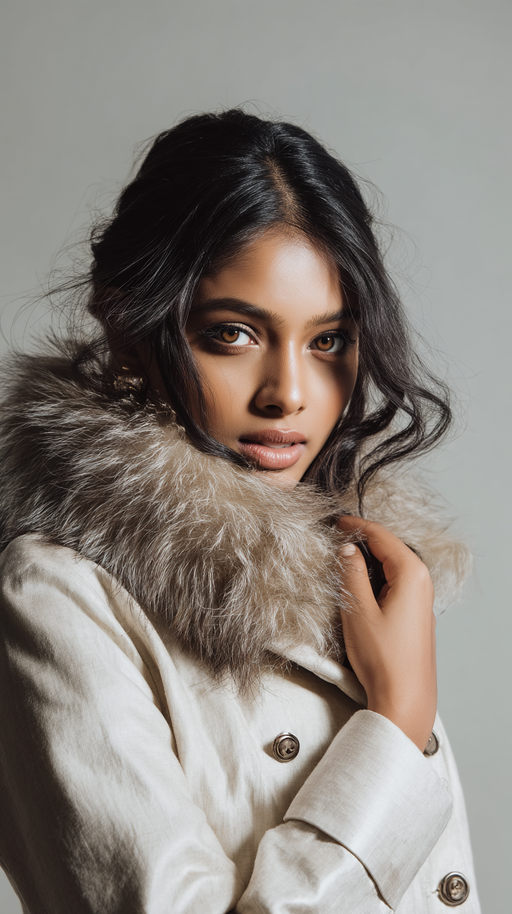 Ivory women's faux-fur collar coat by LookMate