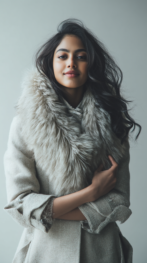 Grey women's faux-fur trim coat by LookMate