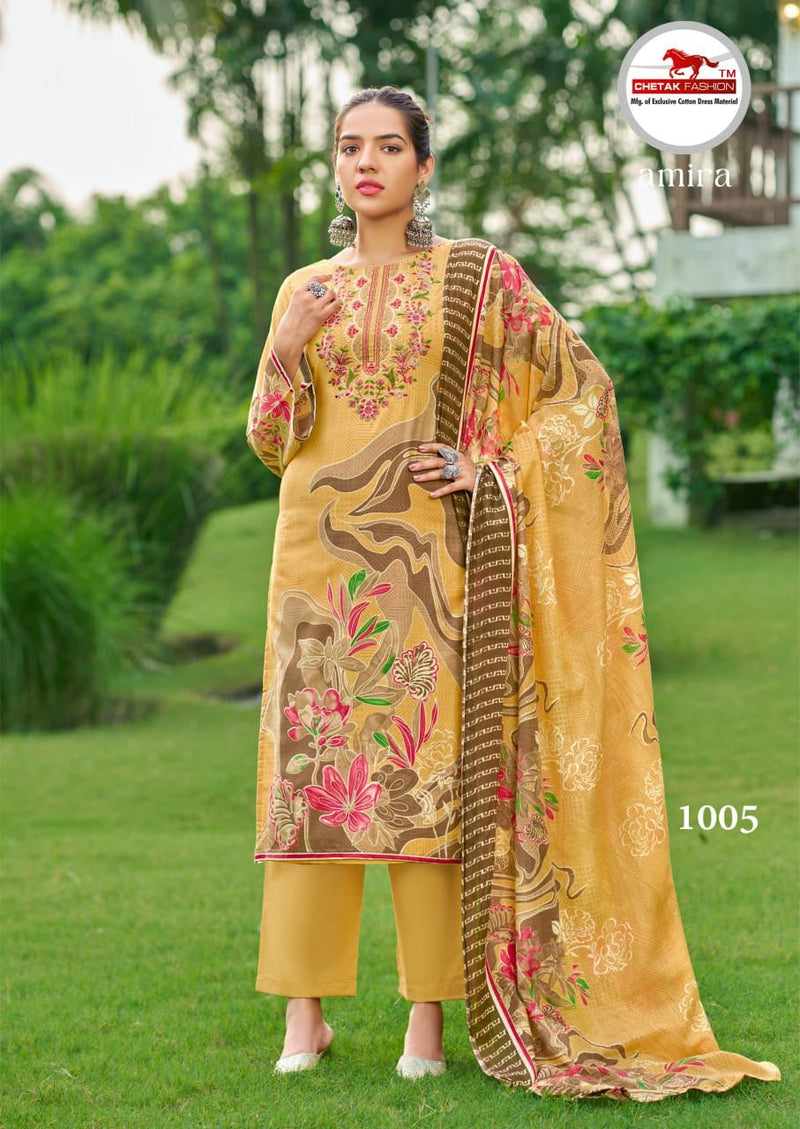 Mustard Yellow Floral Printed Cotton Kurti Set with Embroidered Detailing
