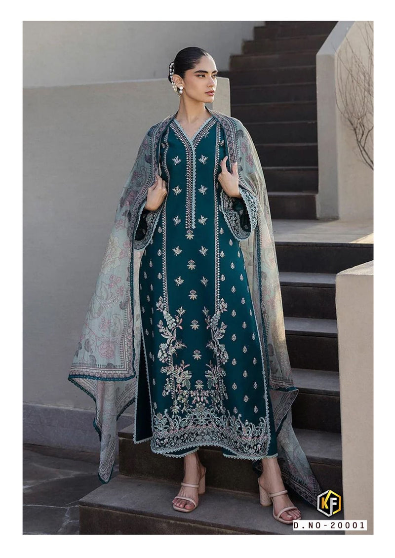 Deep Teal Embroidered Kurti Set with Chiffon Dupatta & Luxe Detailing