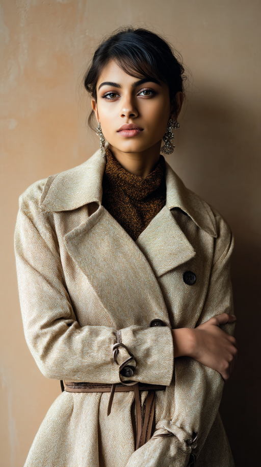 Beige women's herringbone coat by LookMate