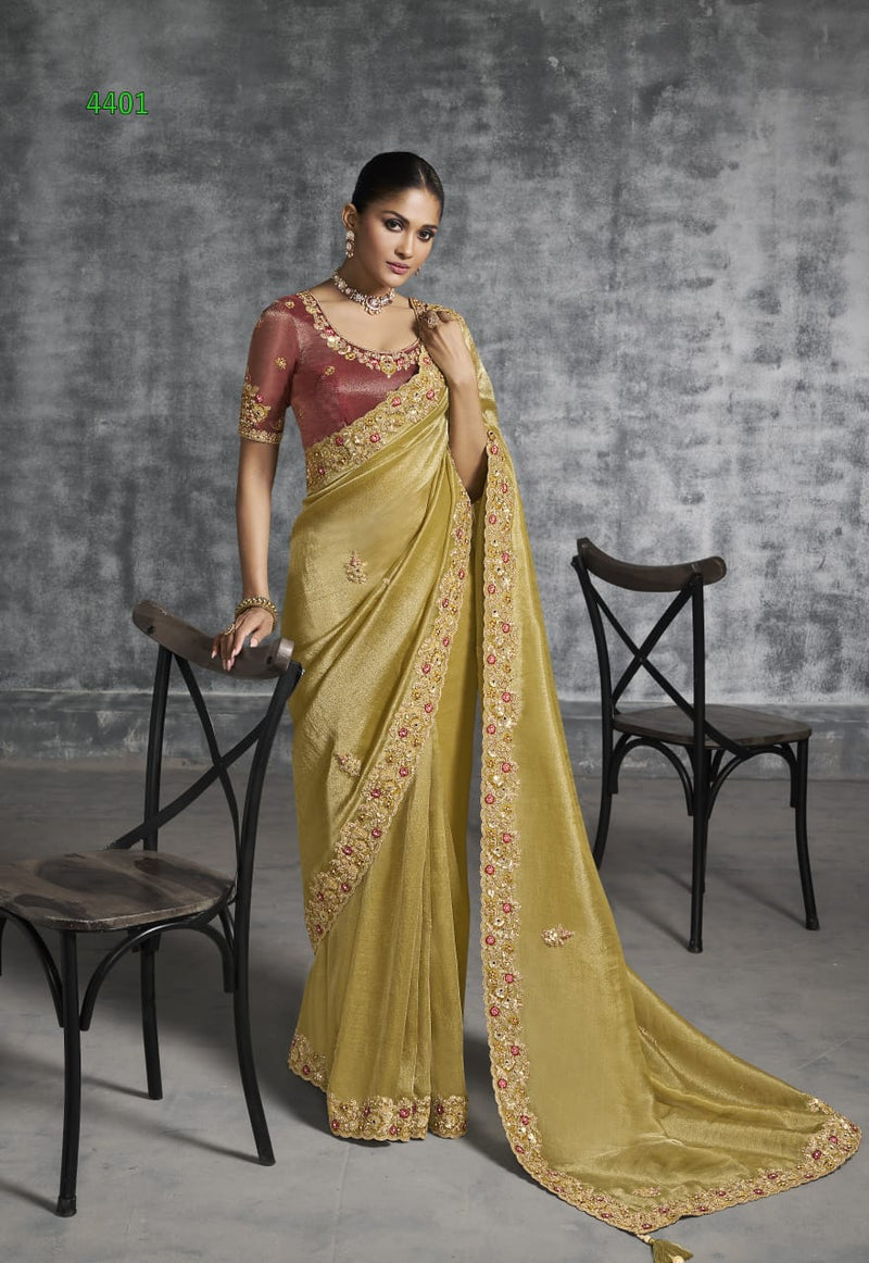 Mustard Yellow Embroidered Designer Saree