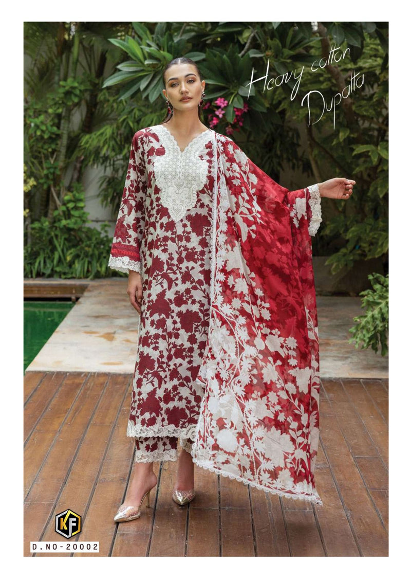 Maroon & White Floral Printed Cotton Kurti Set with Embroidered Neckline & Heavy Cotton Dupatta