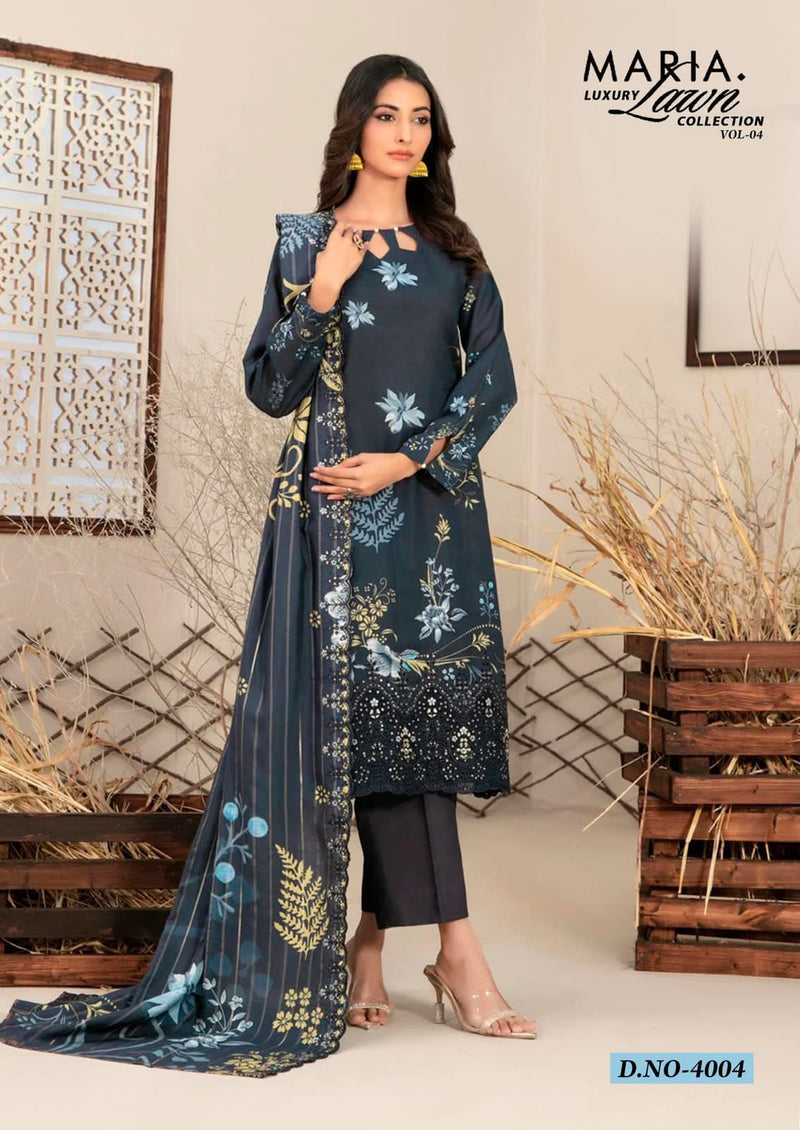 Midnight Blue Embroidered Cotton Kurti Set with Printed Dupatta
