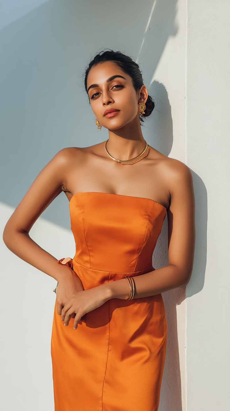 Women's Dress - Tangerine Satin Solid Satin