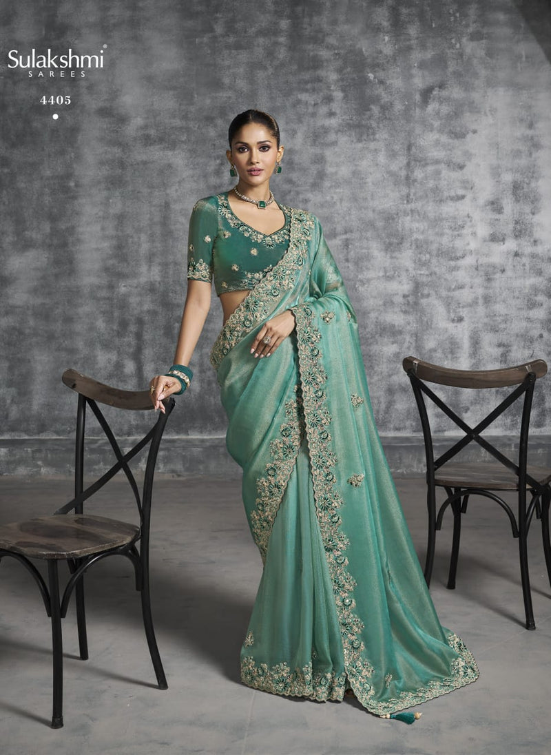 Sea Green Embroidered Designer Saree