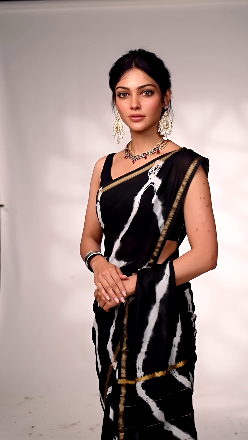 Black & White Tie-Dye Cotton Saree