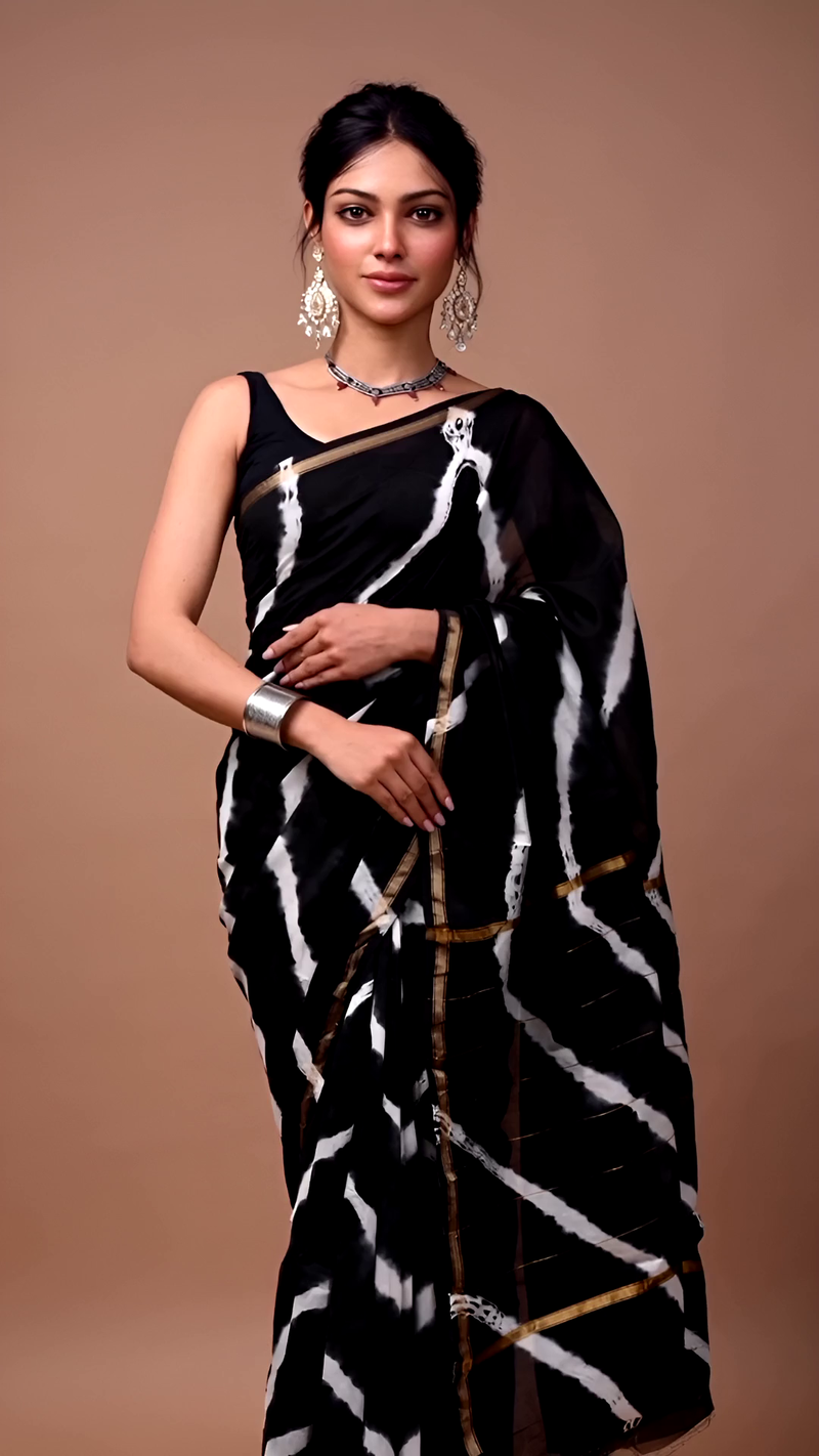 Black & White Tie-Dye Cotton Saree