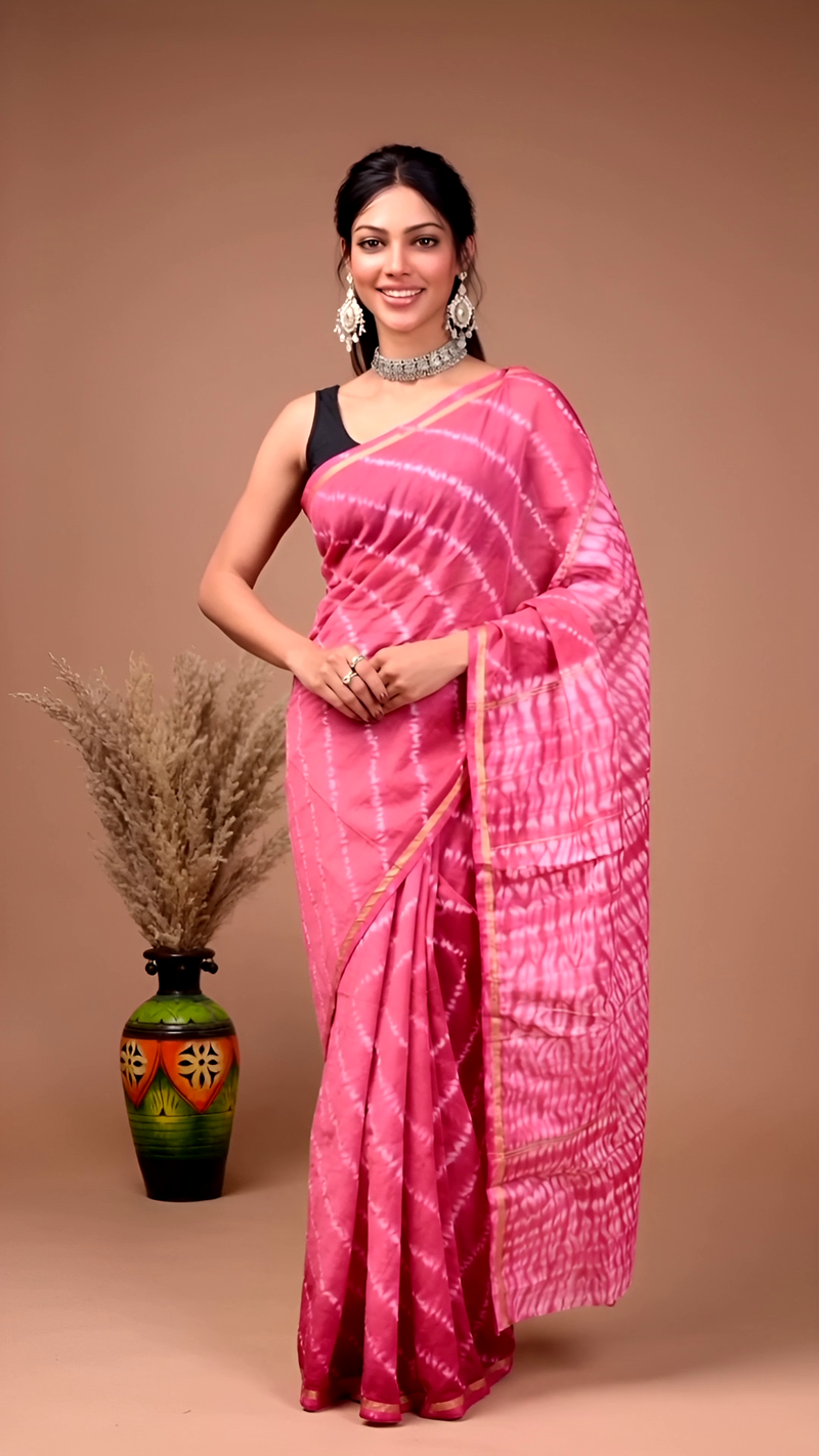 Magenta Pink Tie-Dye Cotton Saree