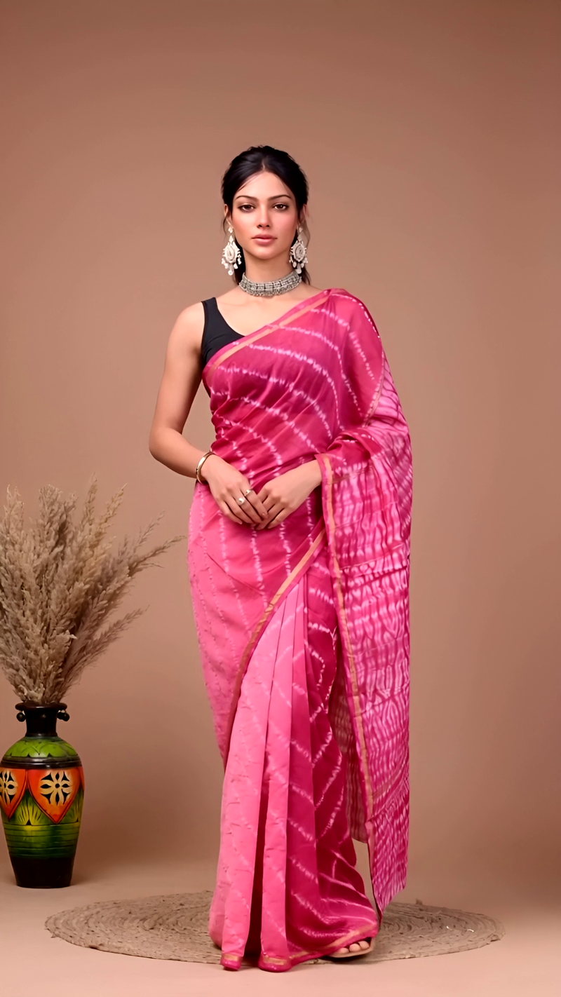 Magenta Pink Tie-Dye Cotton Saree