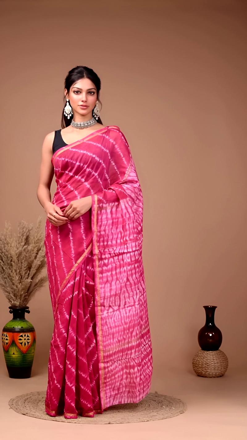Magenta Pink Tie-Dye Cotton Saree