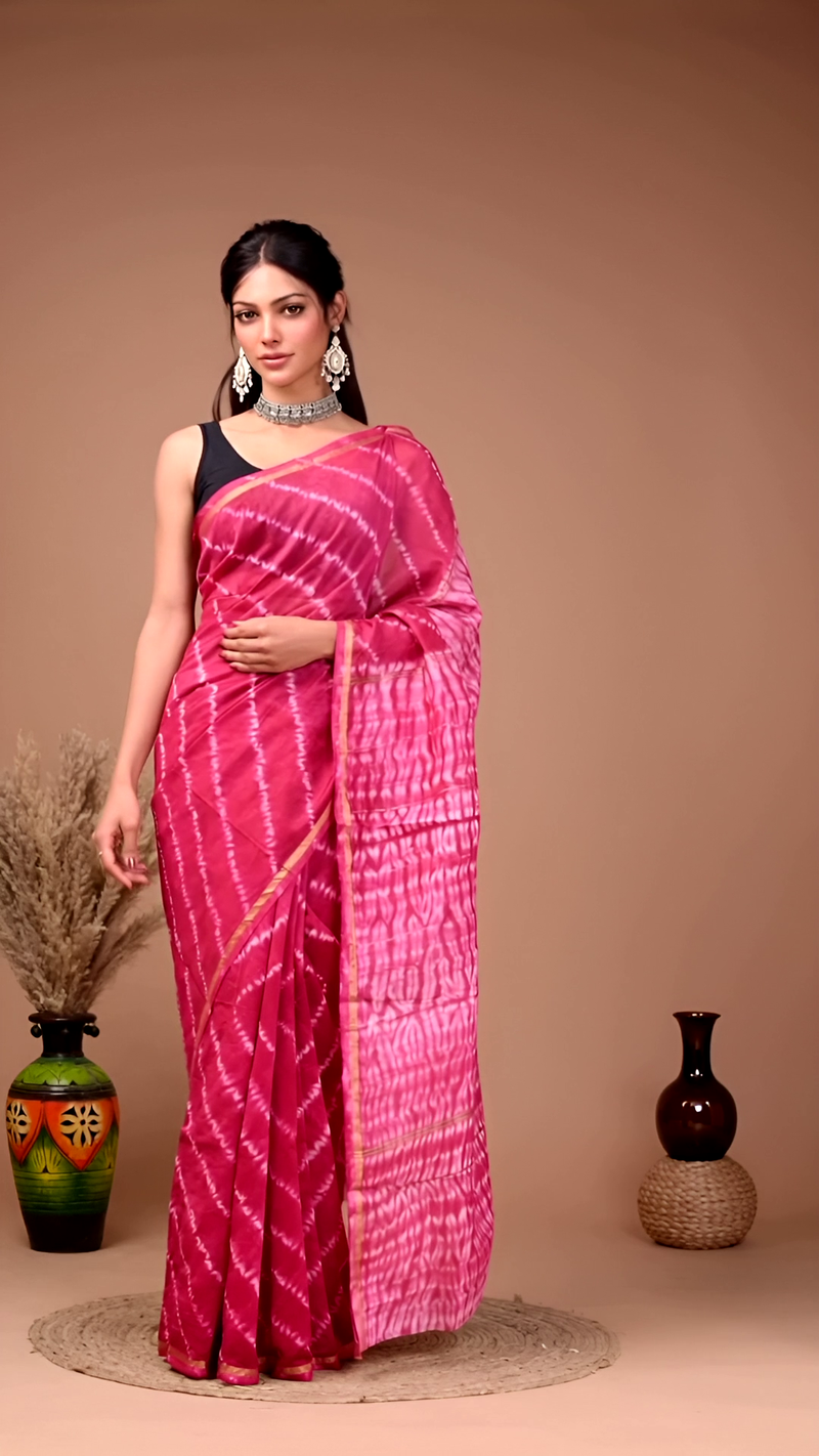 Magenta Pink Tie-Dye Cotton Saree